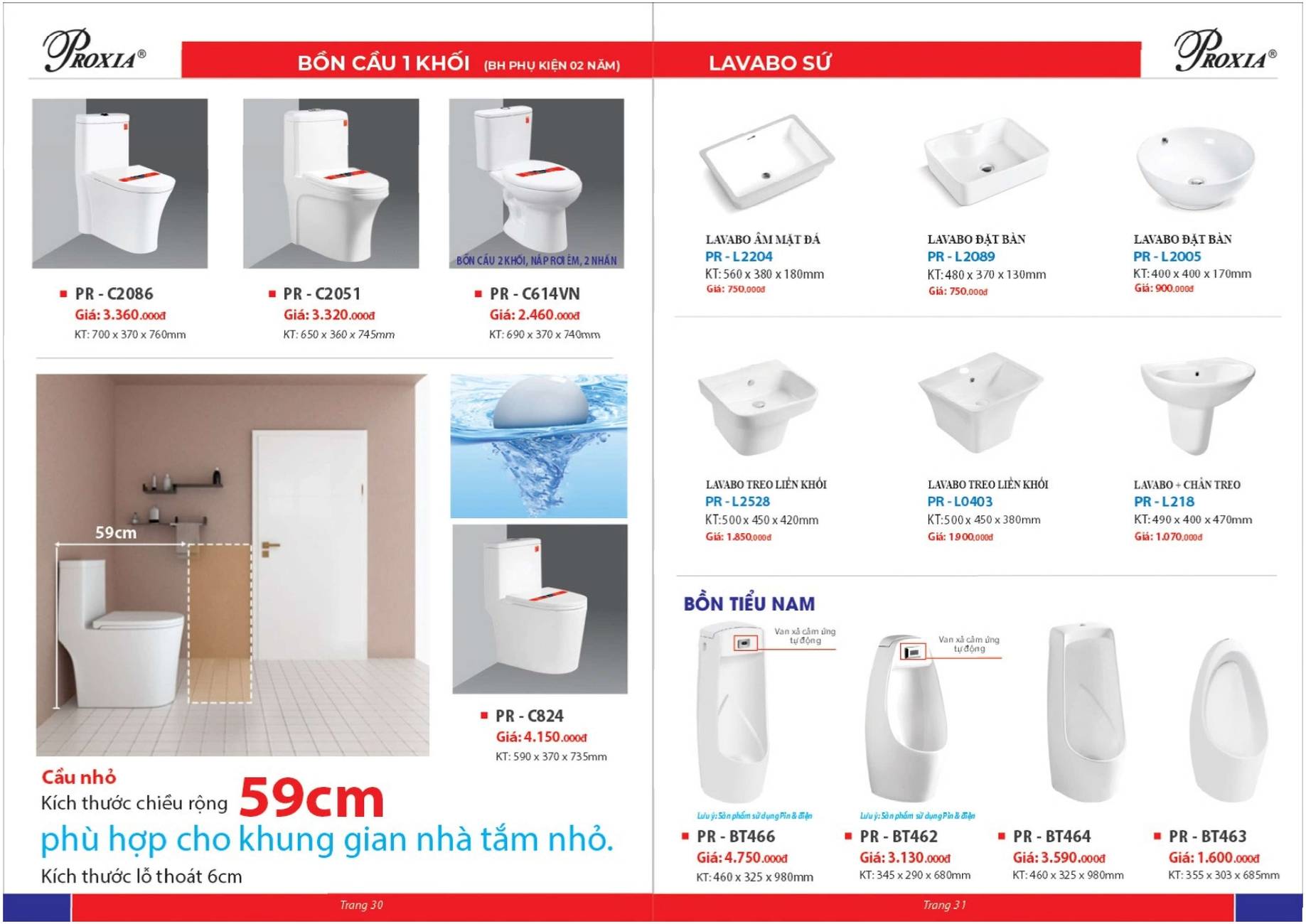 Proxia 2026, Thiết bị vệ sinh Proxia, Bảng giá Proxia, Catalogue Proxia ...